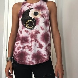 Pink and white tie die shirt with print